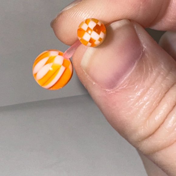 14 Gauge Orange and White Checkerboard Design Belly Ring - Picture 11 of 11